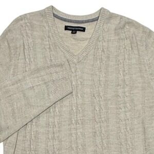 Tricots St Raphael Sweater Mens Large Beige Cable Knit V Neck Warm Soft Office